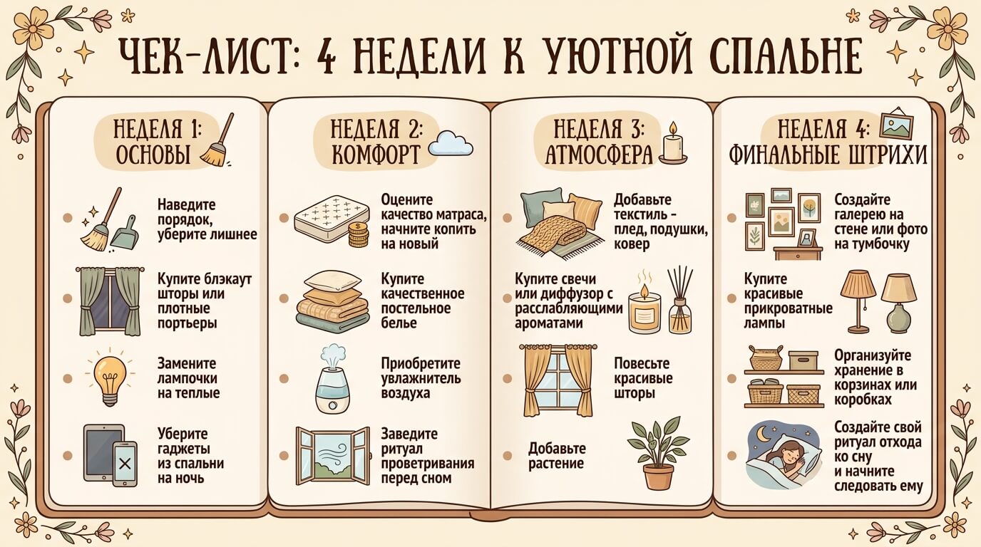 Чек-лист пошагово к уютной спальне